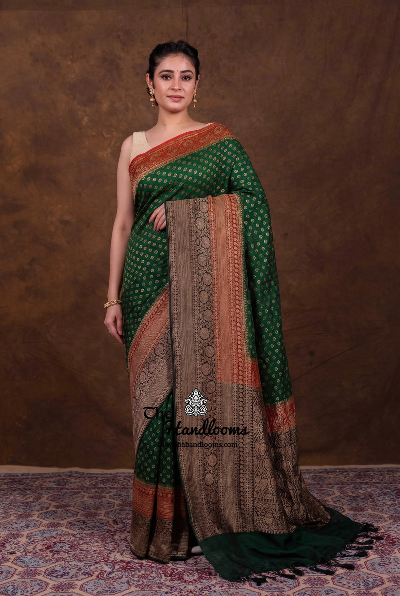 Green Pure Khaddi Georgette Handloom Banarasi Saree