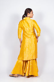 Yellow Pure Katan Silk Brocade Kurta with Sharara - The Handlooms
