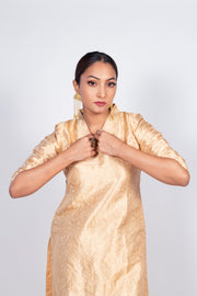 Cream Pure Katan Silk Brocade Kurta with Sharara - The Handlooms