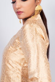 Cream Pure Katan Silk Brocade Kurta with Sharara - The Handlooms