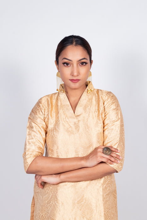 Cream Pure Katan Silk Brocade Kurta with Sharara