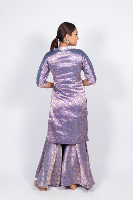 Purple Pure Katan Silk Brocade Kurta with Sharara