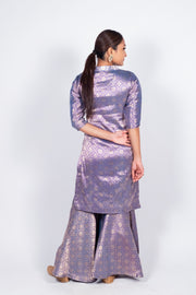 Purple Pure Katan Silk Brocade Kurta with Sharara - The Handlooms