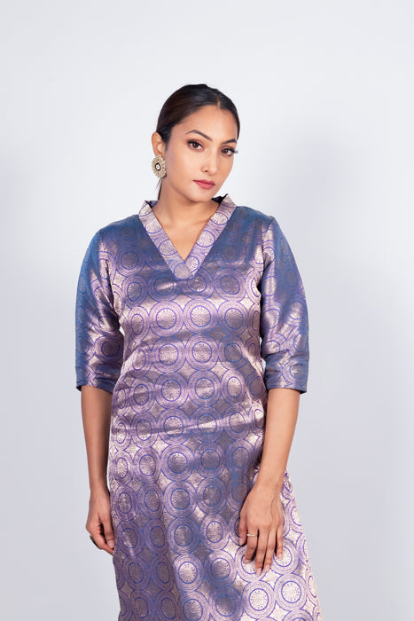 Purple Pure Katan Silk Brocade Kurta with Sharara