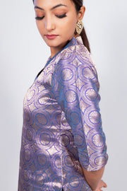 Purple Pure Katan Silk Brocade Kurta with Sharara - The Handlooms