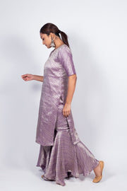 Purple Pure Khaddi Georgette Brocade Kurta with Sharara - The Handlooms