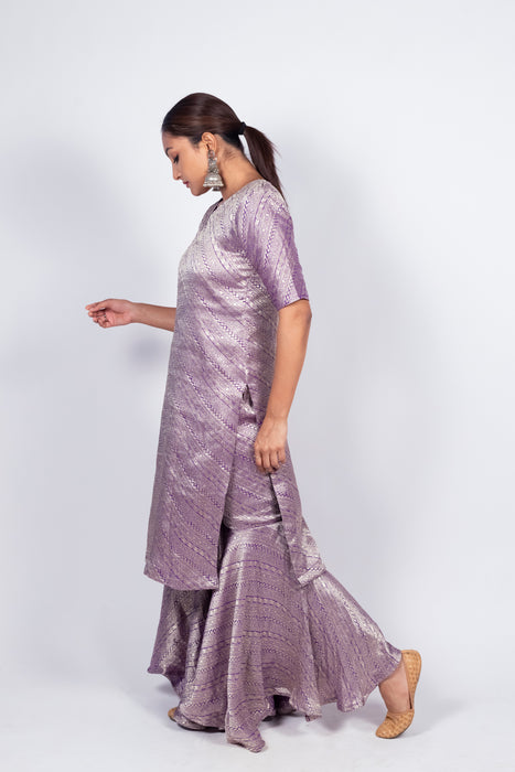 Purple Pure Khaddi Georgette Brocade Kurta with Sharara