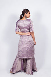 Purple Pure Khaddi Georgette Brocade Kurta with Sharara - The Handlooms