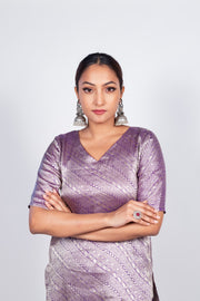 Purple Pure Khaddi Georgette Brocade Kurta with Sharara - The Handlooms