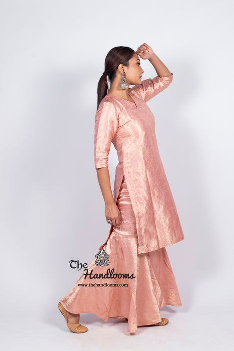 Onion Pink Pure Katan Silk Brocade Kurta with Sharara