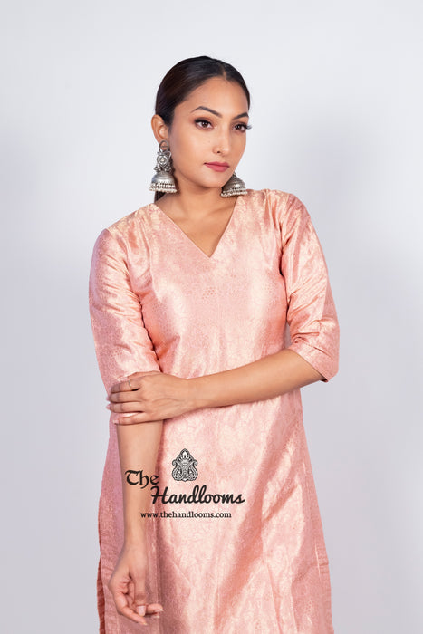 Onion Pink Pure Katan Silk Brocade Kurta with Sharara