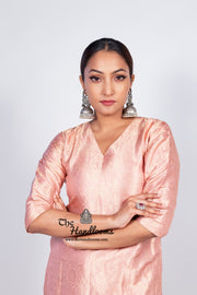 Onion Pink Pure Katan Silk Brocade Kurta with Sharara - The Handlooms