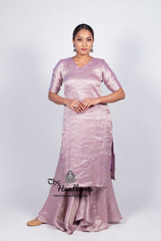 Lilac Pure Khaddi Georgette Brocade Kurta with Sharara - The Handlooms