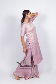 Lilac Pure Khaddi Georgette Brocade Kurta with Sharara - The Handlooms