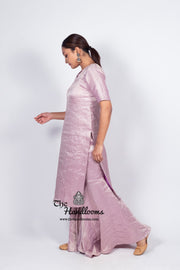 Lilac Pure Khaddi Georgette Brocade Kurta with Sharara - The Handlooms