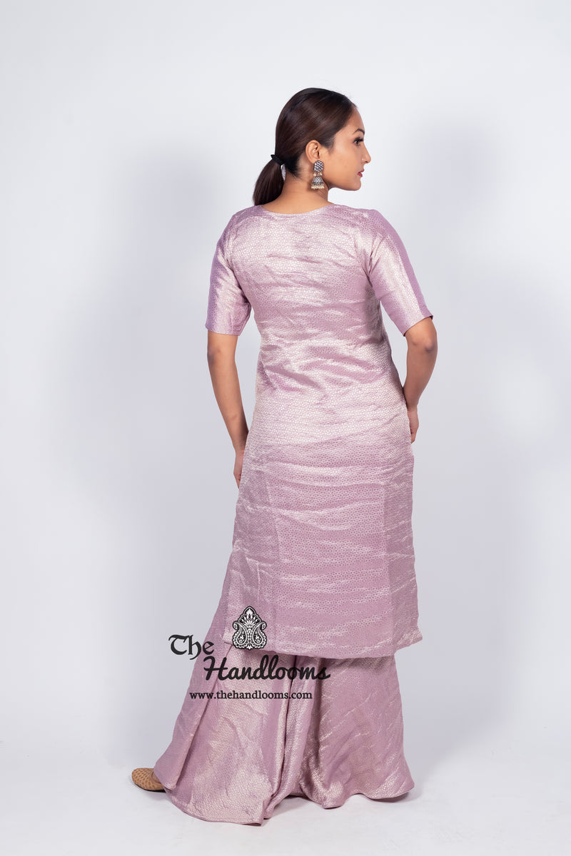 Lilac Pure Khaddi Georgette Brocade Kurta with Sharara - The Handlooms