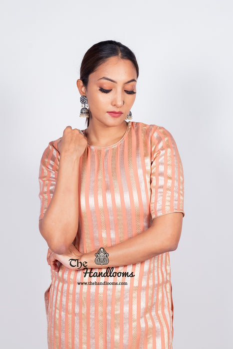 Peach Pure Khaddi Georgette Brocade Kurta with Sharara