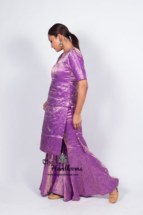 Purple Pure Katan Silk Brocade Kurta with Sharara