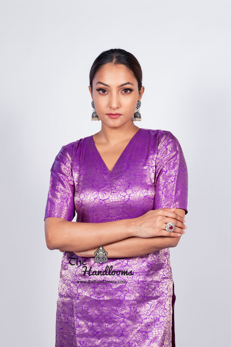 Purple Pure Katan Silk Brocade Kurta with Sharara - The Handlooms