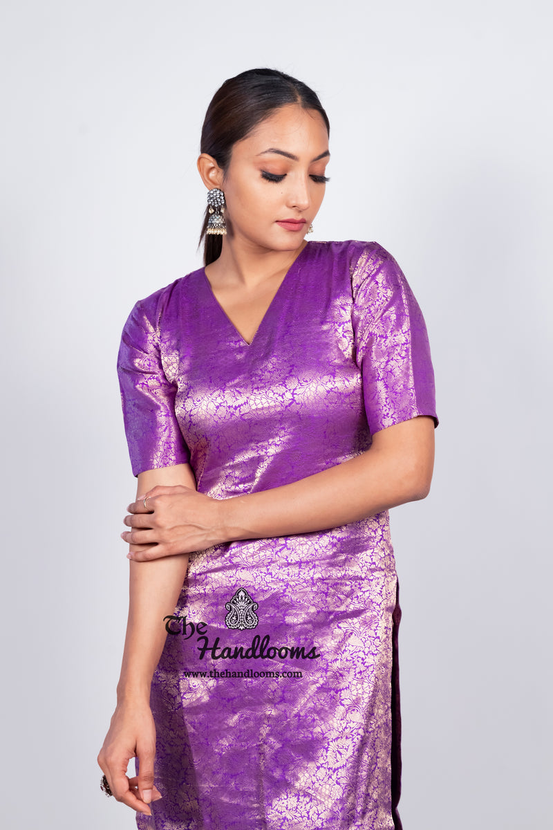 Purple Pure Katan Silk Brocade Kurta with Sharara - The Handlooms