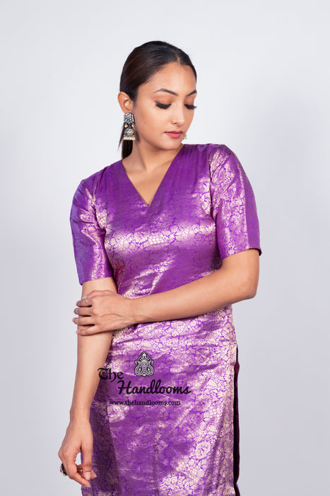 Purple Pure Katan Silk Brocade Kurta with Sharara