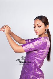 Purple Pure Katan Silk Brocade Kurta with Sharara - The Handlooms