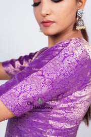 Purple Pure Katan Silk Brocade Kurta with Sharara - The Handlooms