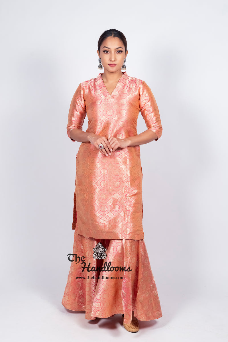 Pure Katan Silk Brocade Kurta with Sharara - The Handlooms