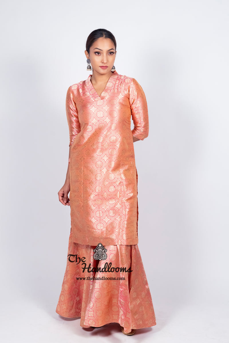Pure Katan Silk Brocade Kurta with Sharara - The Handlooms