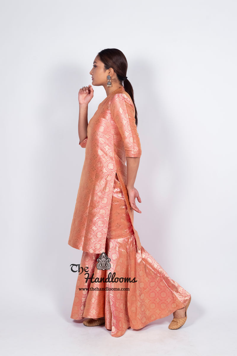 Pure Katan Silk Brocade Kurta with Sharara - The Handlooms