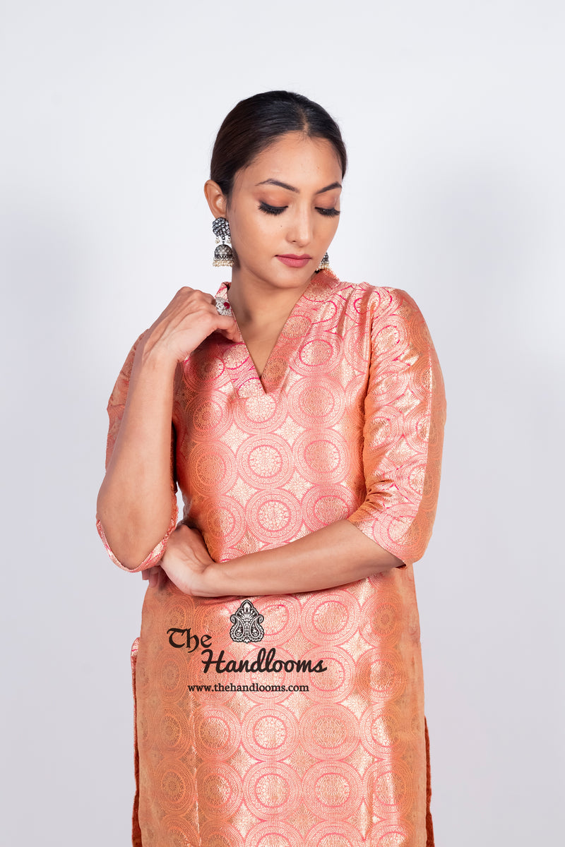 Pure Katan Silk Brocade Kurta with Sharara - The Handlooms