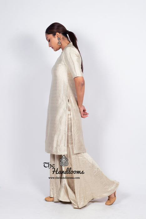 Ivory Pure Khaddi Georgette Brocade Kurta with Sharara