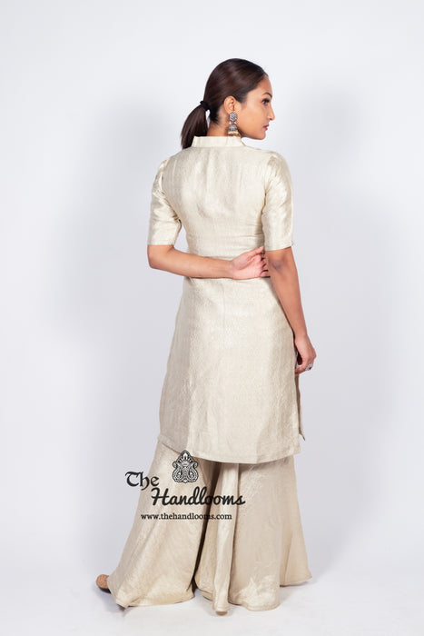 Ivory Pure Khaddi Georgette Brocade Kurta with Sharara