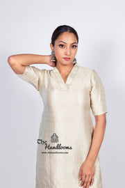 Ivory Pure Khaddi Georgette Brocade Kurta with Sharara - The Handlooms