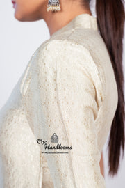 Ivory Pure Khaddi Georgette Brocade Kurta with Sharara - The Handlooms