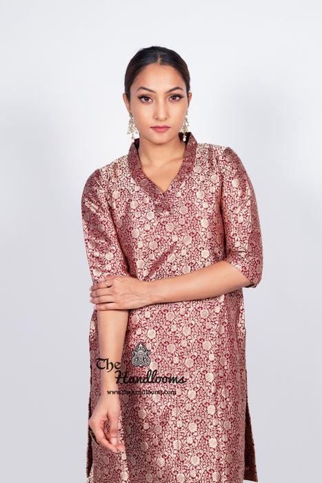 Maroon Pure Katan Silk Brocade Kurta with Sharara