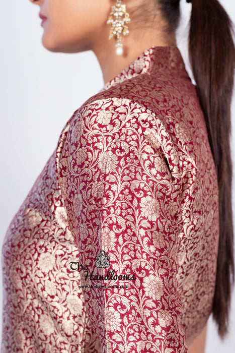 Maroon Pure Katan Silk Brocade Kurta with Sharara