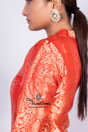 Red Pure Katan Silk Brocade Kurta with Sharara - The Handlooms