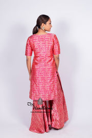 Hot Pink Pure Katan Silk Brocade Kurta with Sharara - The Handlooms