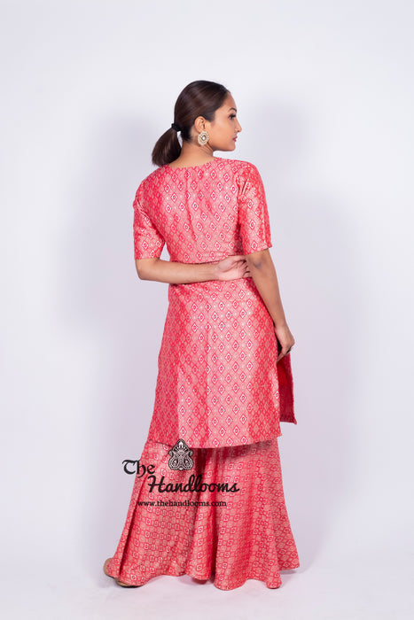 Hot Pink Pure Khaddi Georgette Brocade Kurta with Sharara