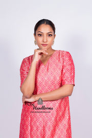 Hot Pink Pure Khaddi Georgette Brocade Kurta with Sharara - The Handlooms