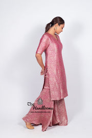 Magenta Pure Khaddi Georgette Brocade Kurta with Sharara - The Handlooms