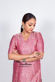 Magenta Pure Khaddi Georgette Brocade Kurta with Sharara - The Handlooms
