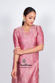 Magenta Pure Khaddi Georgette Brocade Kurta with Sharara - The Handlooms