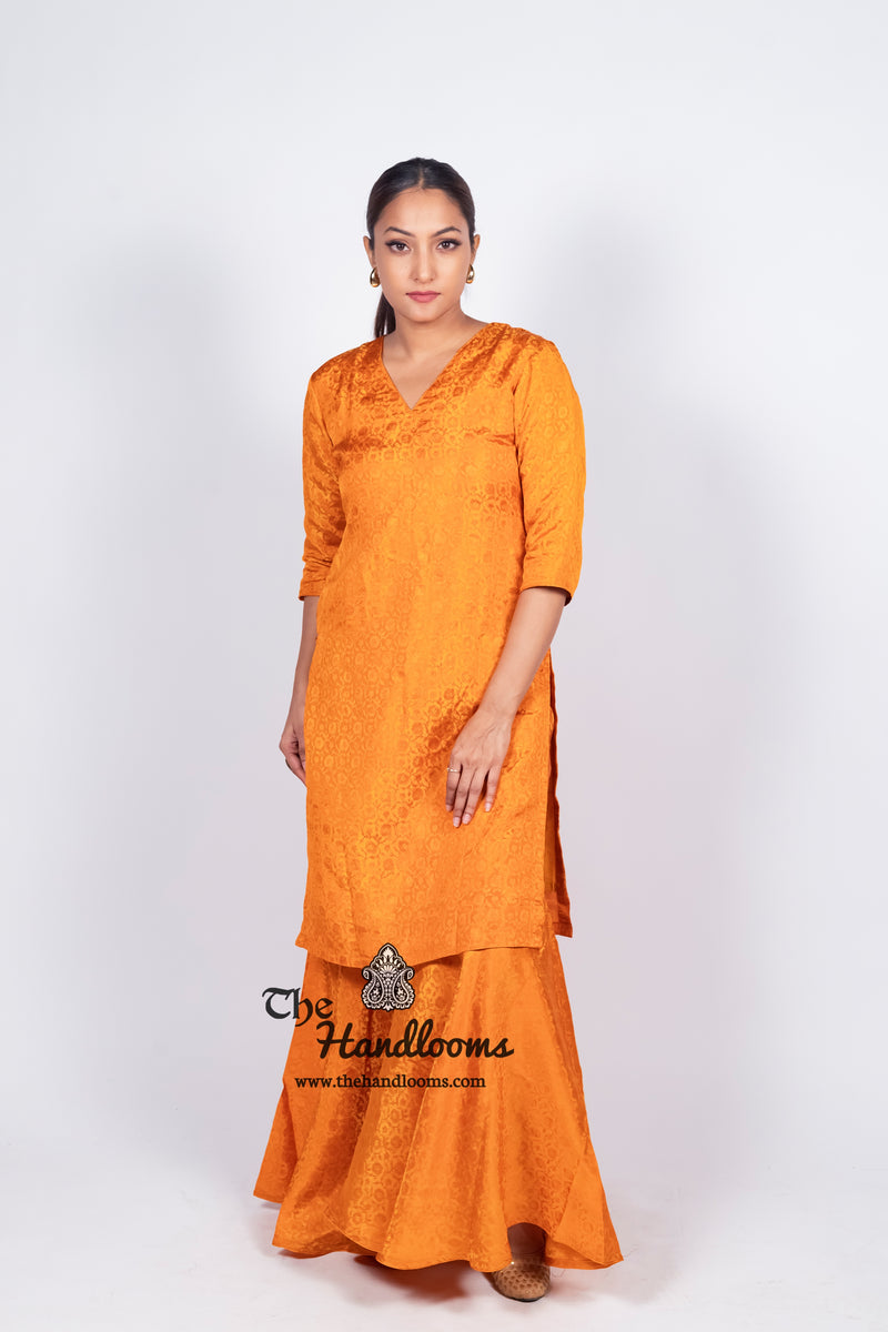 Honey Pure Katan Silk Brocade Kurta with Sharara - The Handlooms