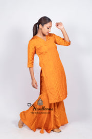 Honey Pure Katan Silk Brocade Kurta with Sharara - The Handlooms