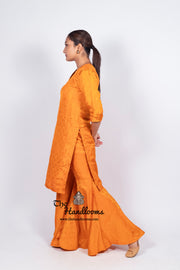 Honey Pure Katan Silk Brocade Kurta with Sharara - The Handlooms