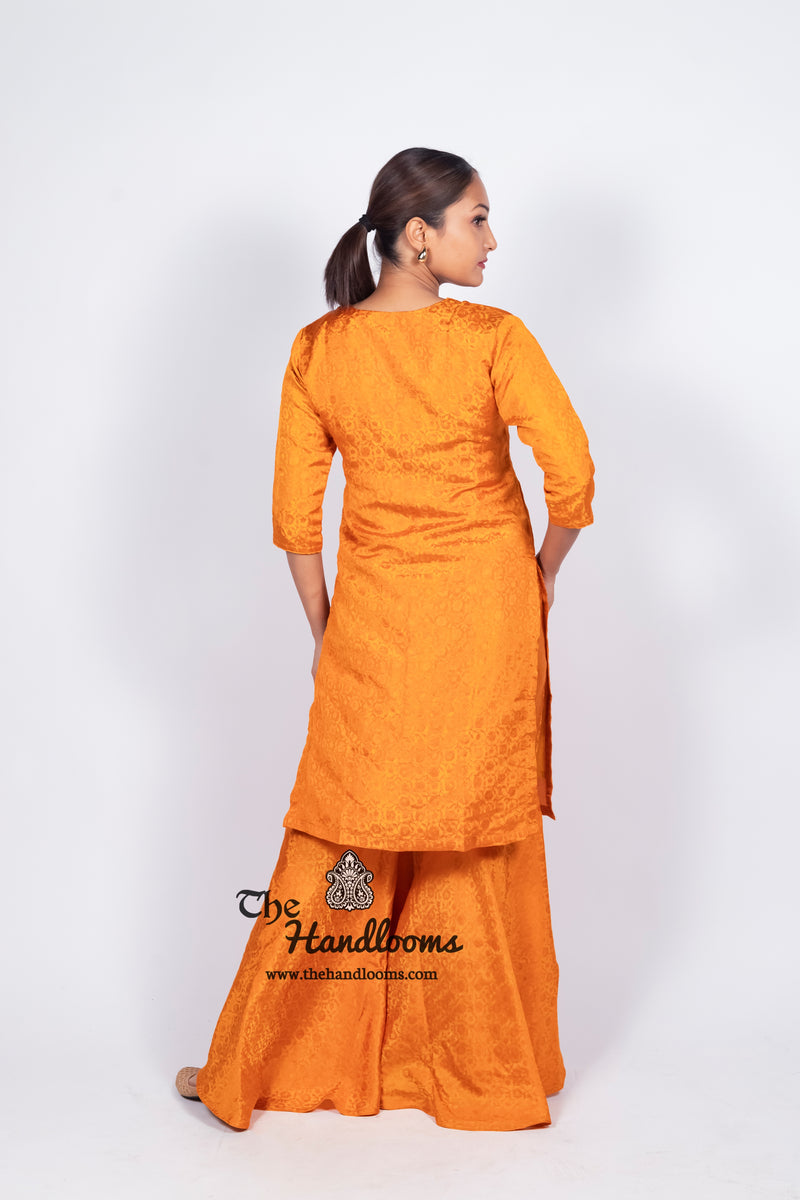 Honey Pure Katan Silk Brocade Kurta with Sharara - The Handlooms