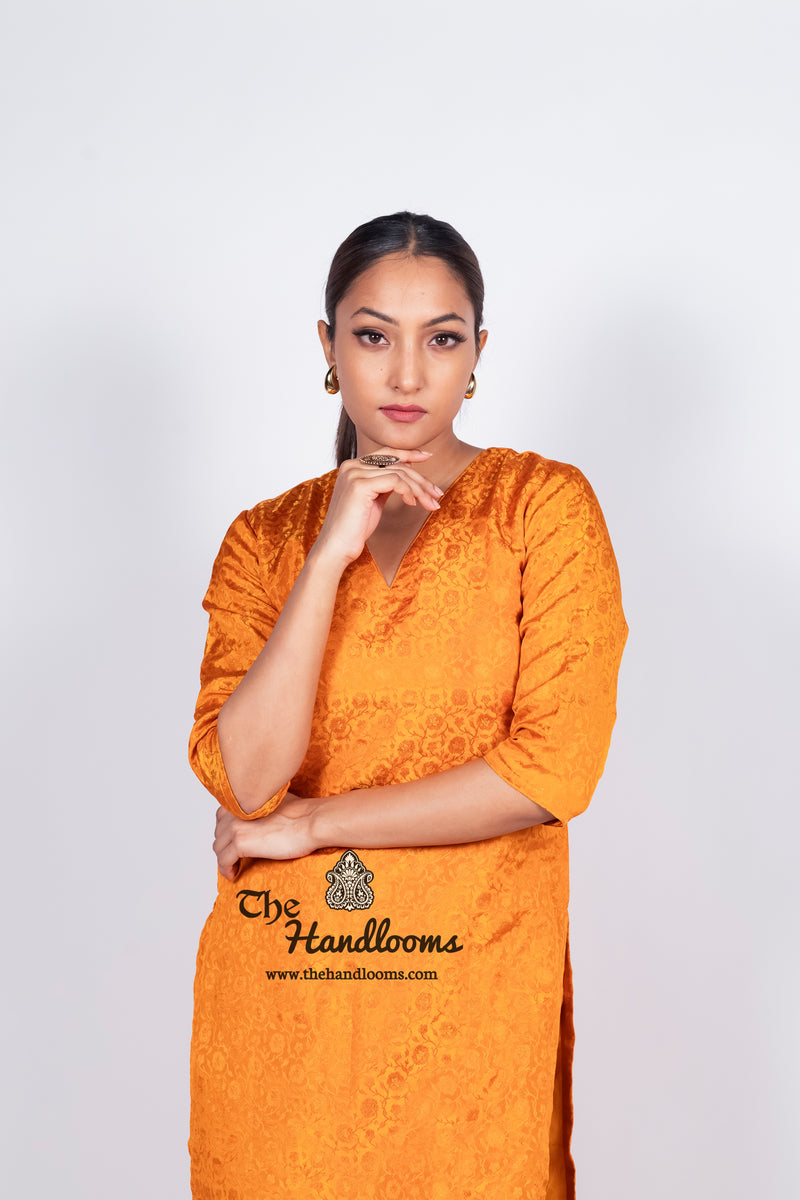Honey Pure Katan Silk Brocade Kurta with Sharara - The Handlooms