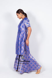Royal Blue Pure Katan Silk Brocade Kurta with Sharara - The Handlooms